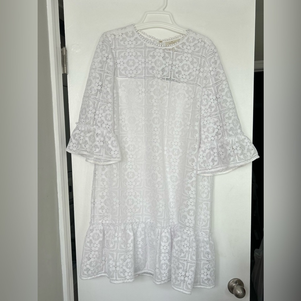 Kate Spade White Lace Flounce Shift Dress, size 14